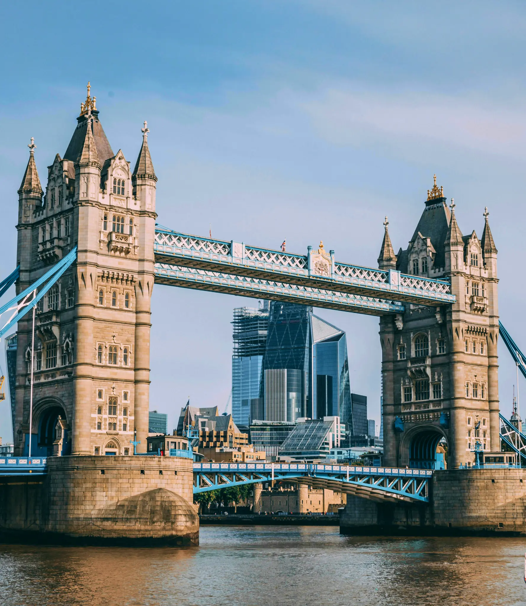 Tower Bridge, a famous landmark in London, England, featuring its impressive architecture and scenic river backdrop.