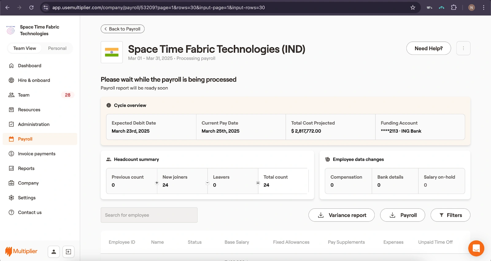 Payroll reports being processed for India employees.