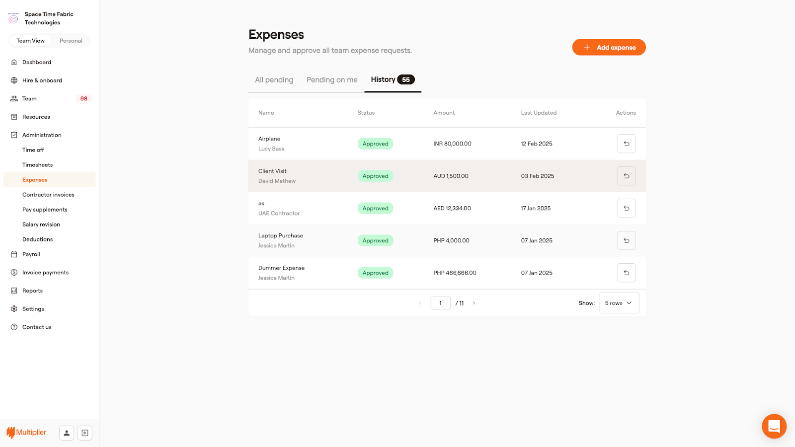 Expense management for employees hired using an Employer of Record.