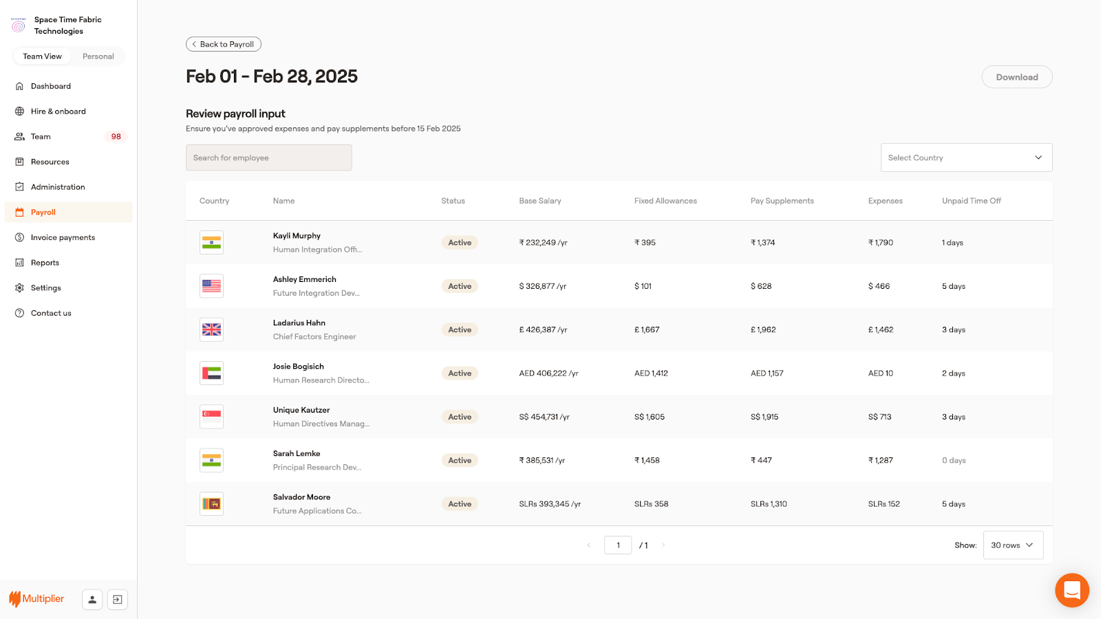 Payroll input for employees hired using an Employer of Record.