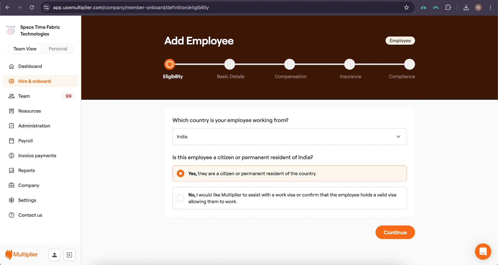 Employee eligibility for hiring using an Employer of Record in India. 