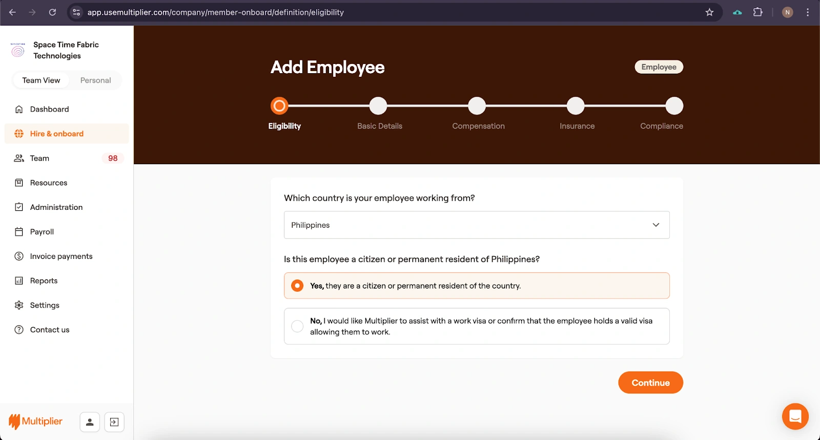 Employee eligibility for hiring using an Employer of Record in the Philippines.
