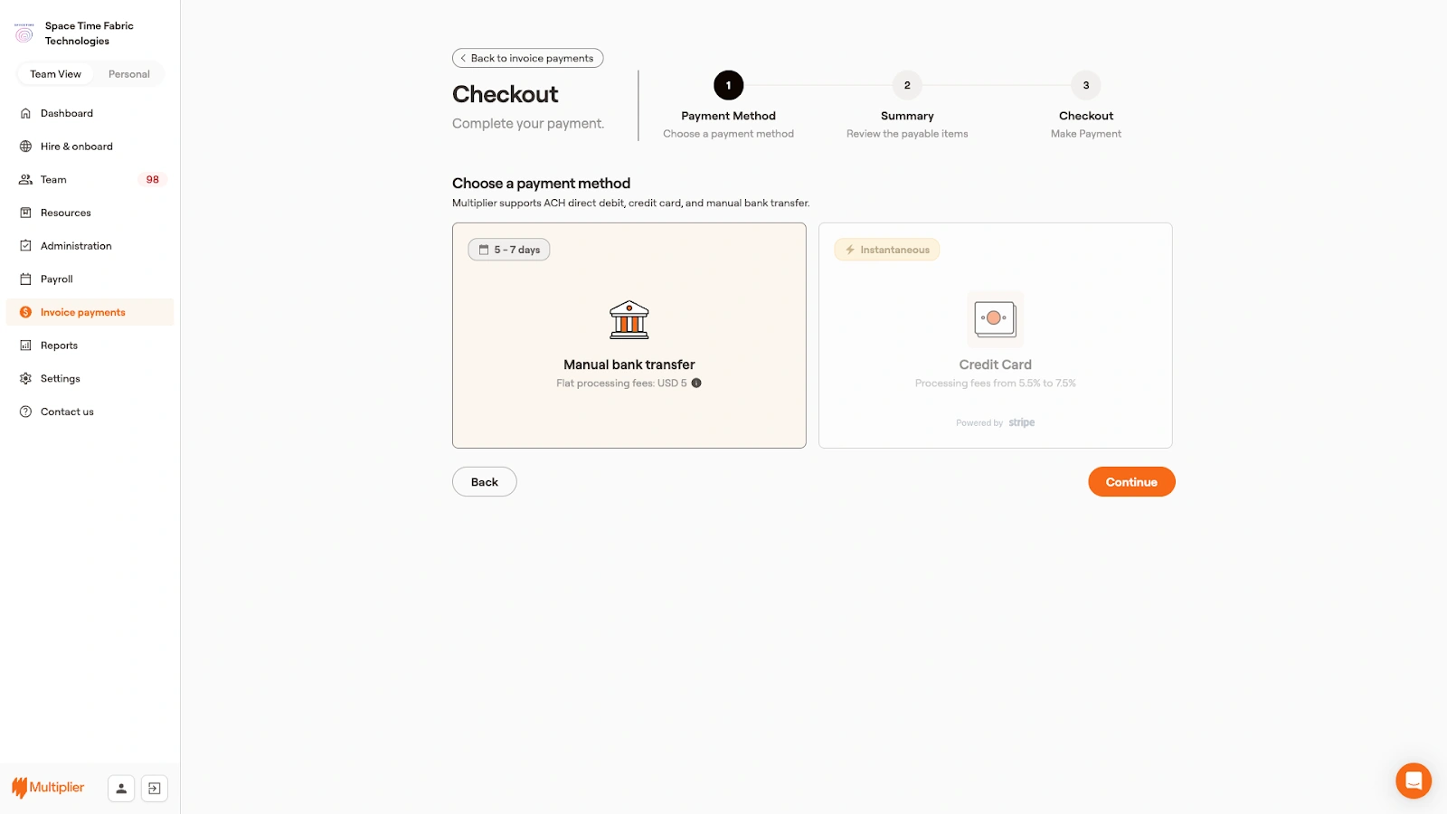 Payment methods to process contractor invoices.