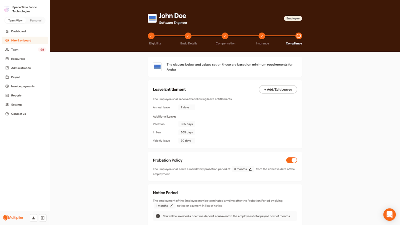 Benefits and leave policy to hire using an Employer of Record.