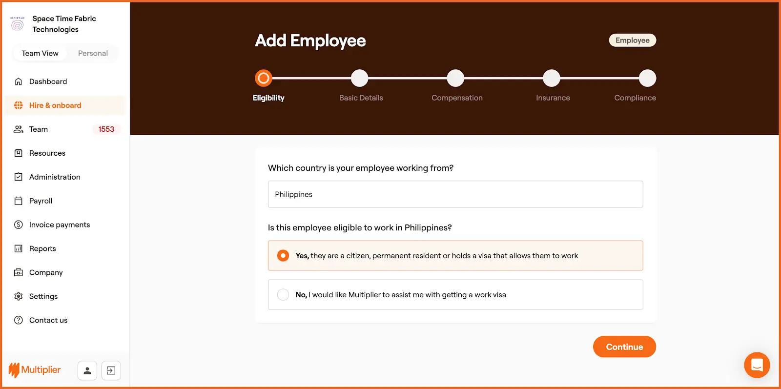 Employee eligibility for hiring using an Employer of Record.