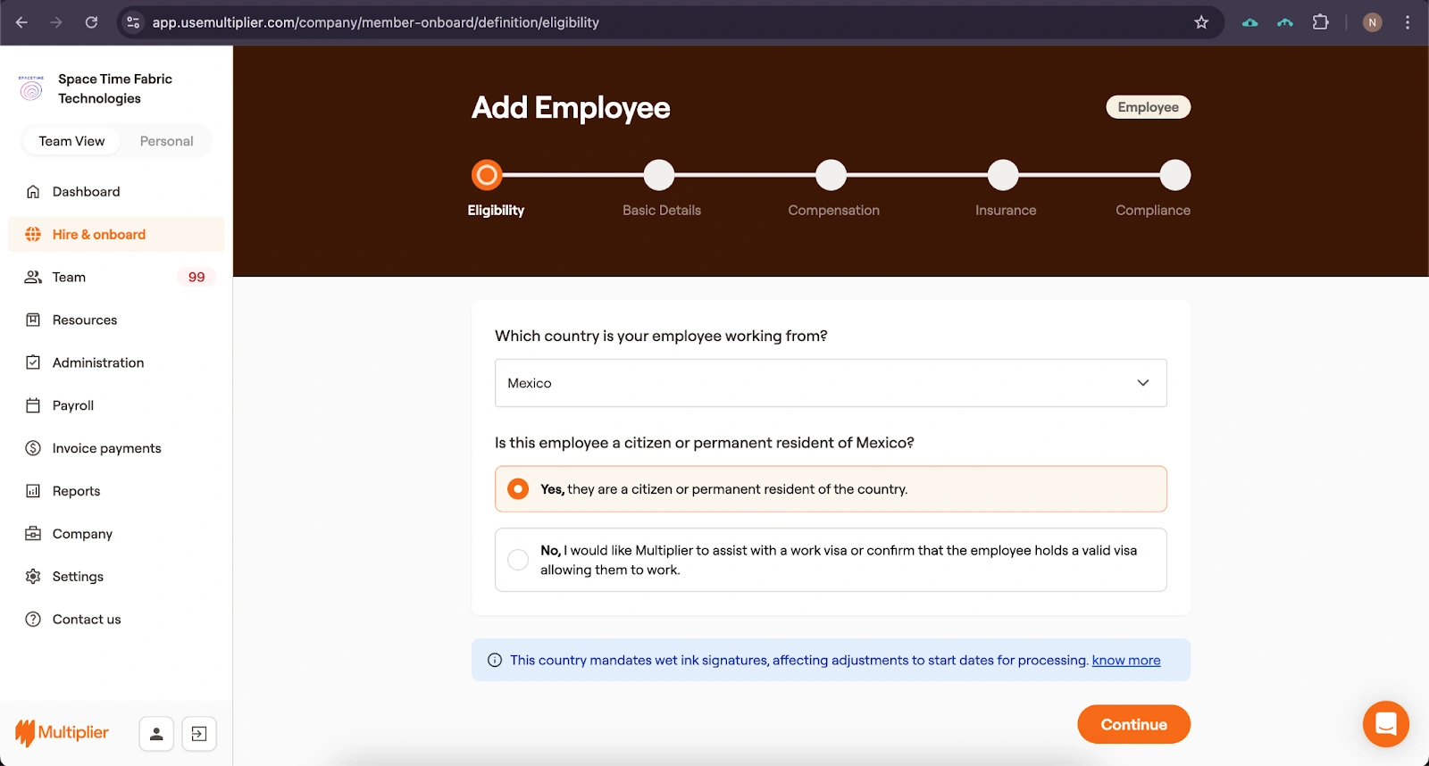 Employee eligibility for hiring using an Employer of Record in Mexico.