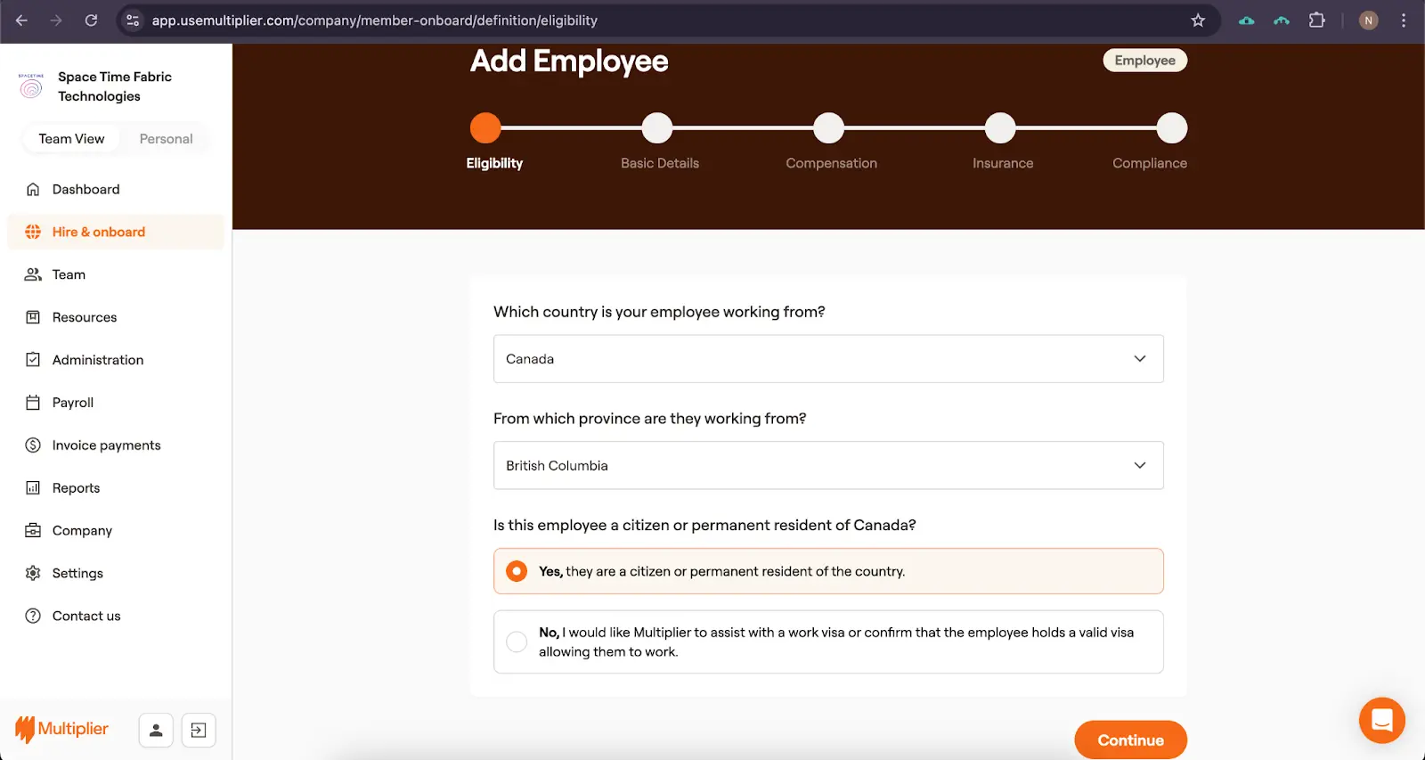 Employee eligibility for hiring using an Employer of Record in Canada. 