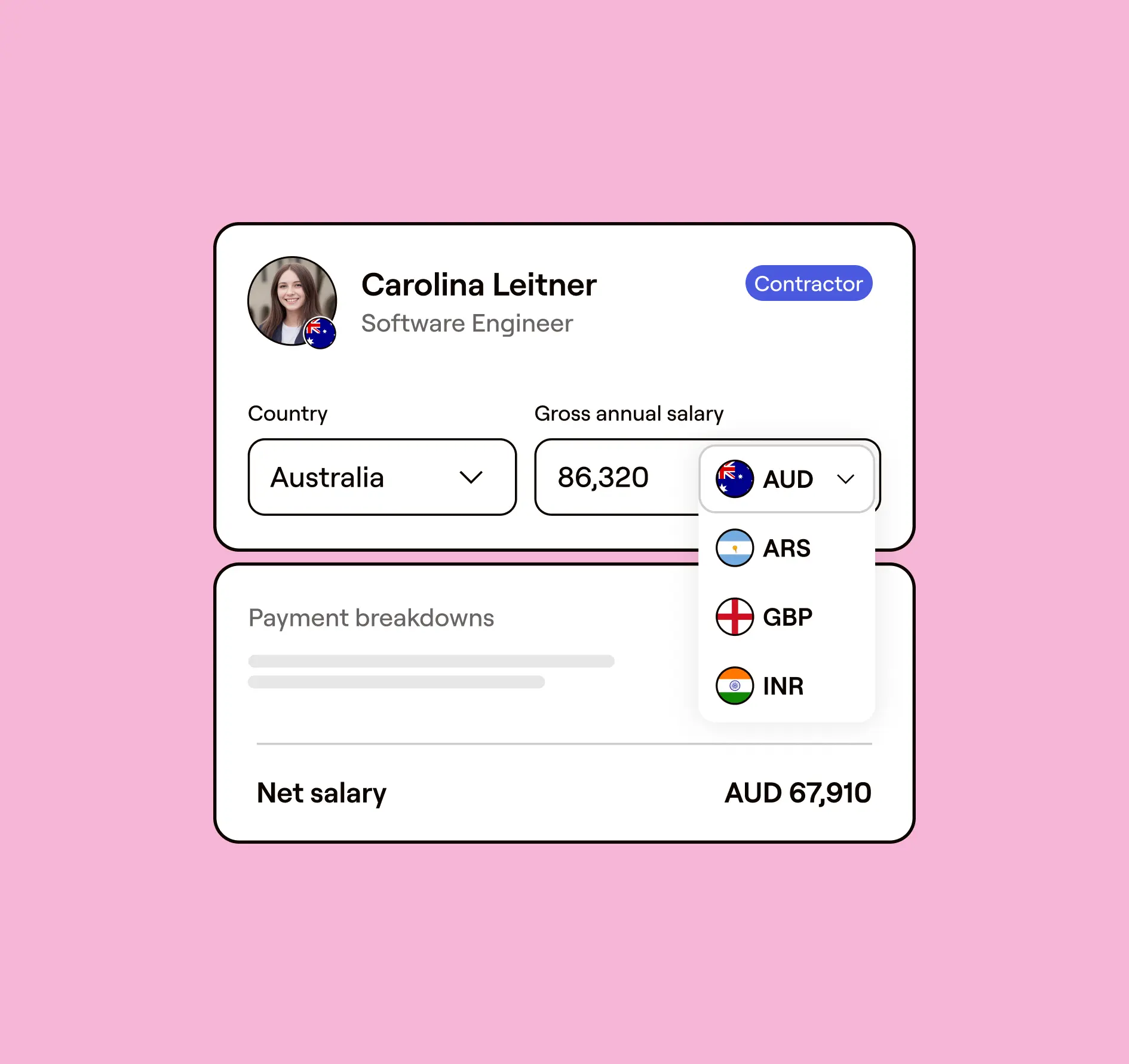 Pay contractors in their preferred currency