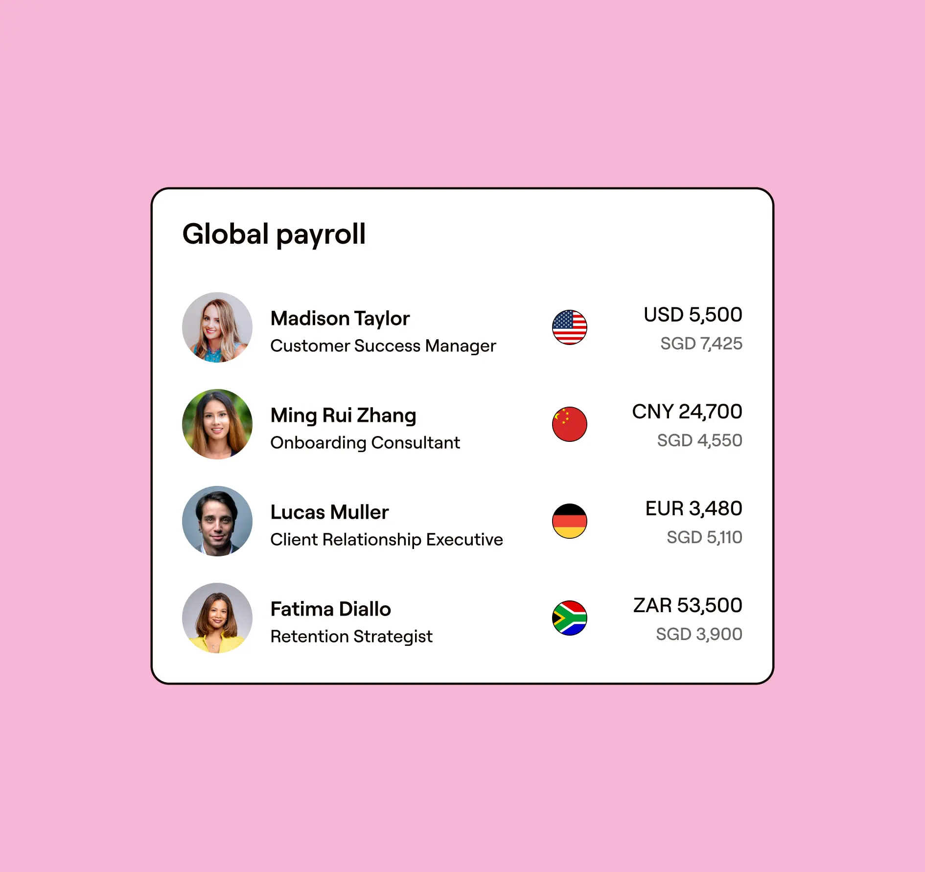 Pay your global team in 120+ currencies